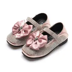 Новые кожаные туфли для девочек осень внутри 14-16 см для девочек принцесса обувь мода алмазов девушки детская обувь