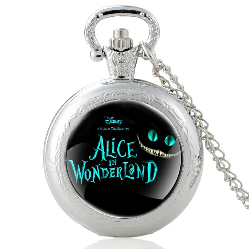 Новые поступления, кварцевые карманные часы с черной Алисой в стране чудес, Ретро стиль, для мужчин и женщин, кулон, ожерелье, часы, рождественский подарок - Цвет: Silver-1