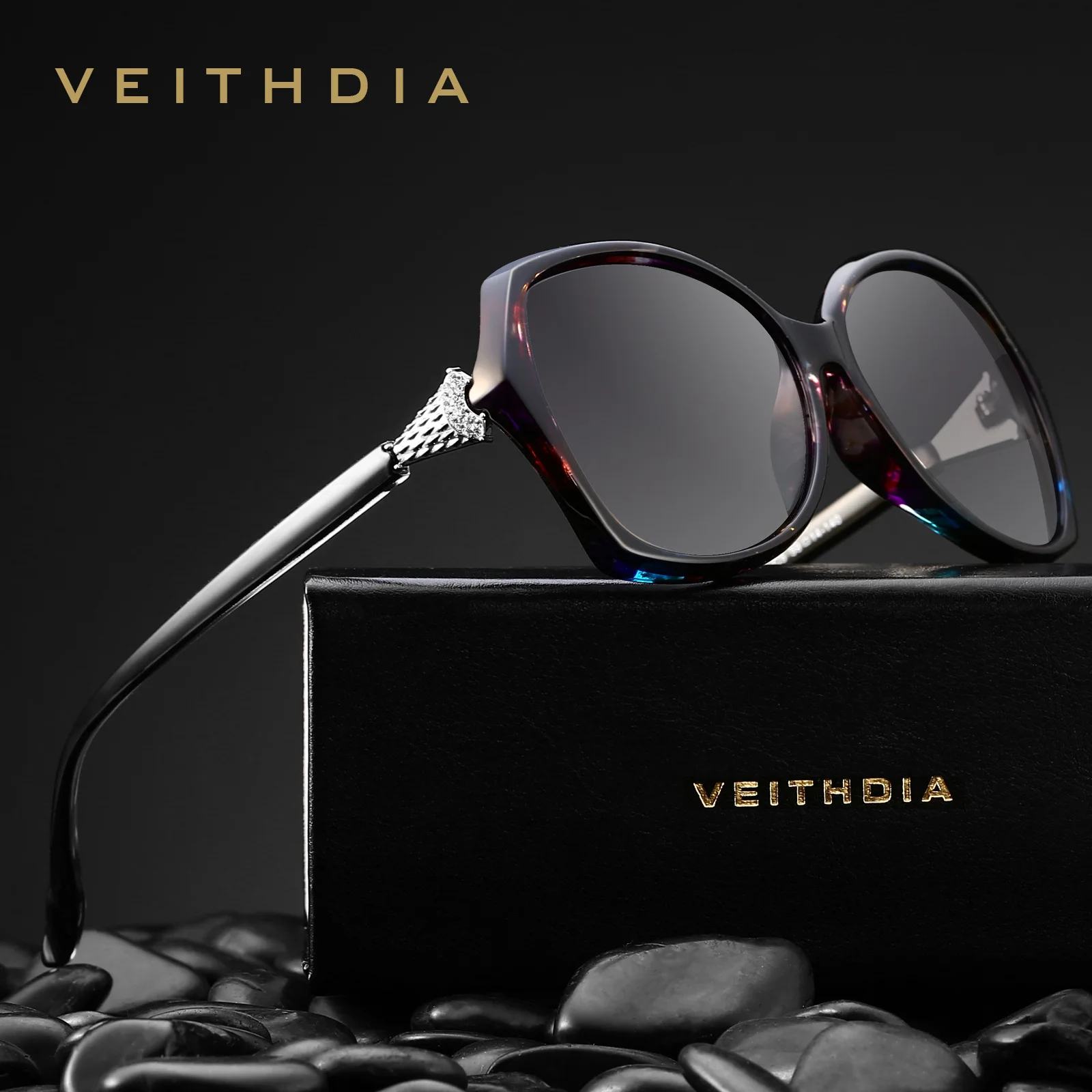 Женские солнцезащитные очки VEITHDIA роскошные большие с лисьим бриллиантом темные