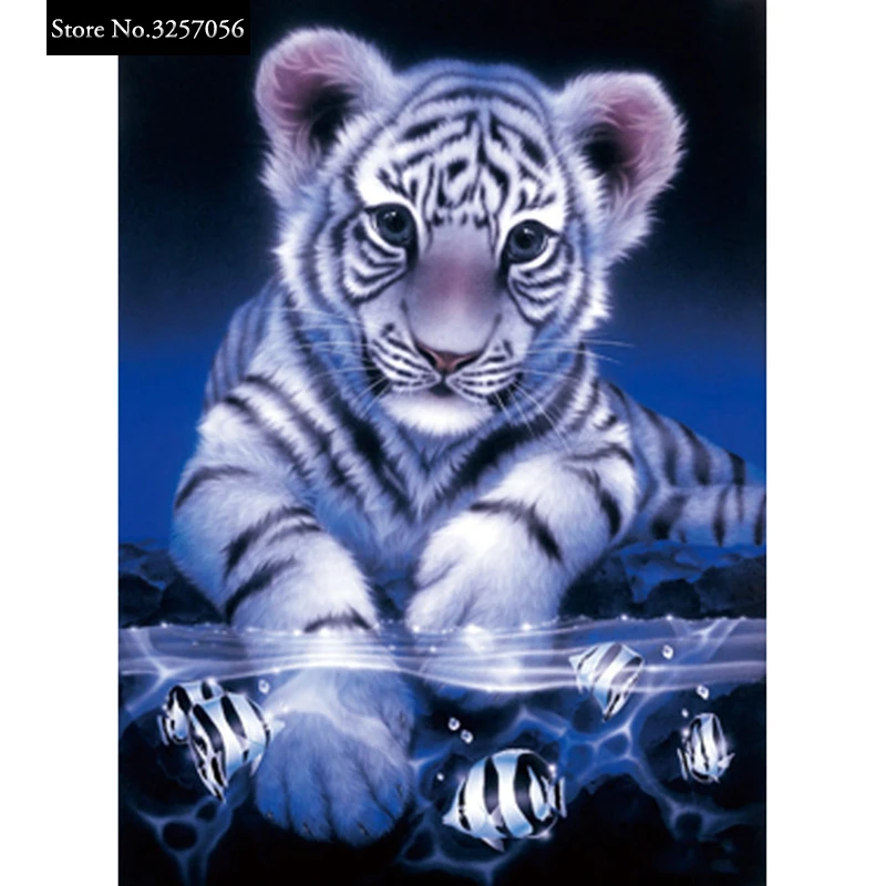 DIY Embroidery Diamond Painting Set w// Tools for Room House Decoration Tiger