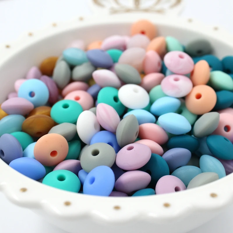 

50pc Colorful BPA Free Food Teether For Baby 12mm Silicone Teething Beads Baby Teether Waldorf Toys Lentil Beads T0342