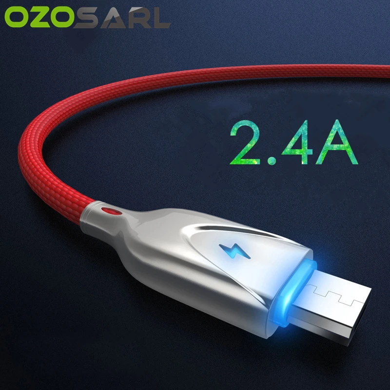 

5V2.4A Zinc Fast Charging 100CM LED Light USB Cable Type C Micro USB Charger Cable Nylon Braided Cord for iPhone iPad Cable