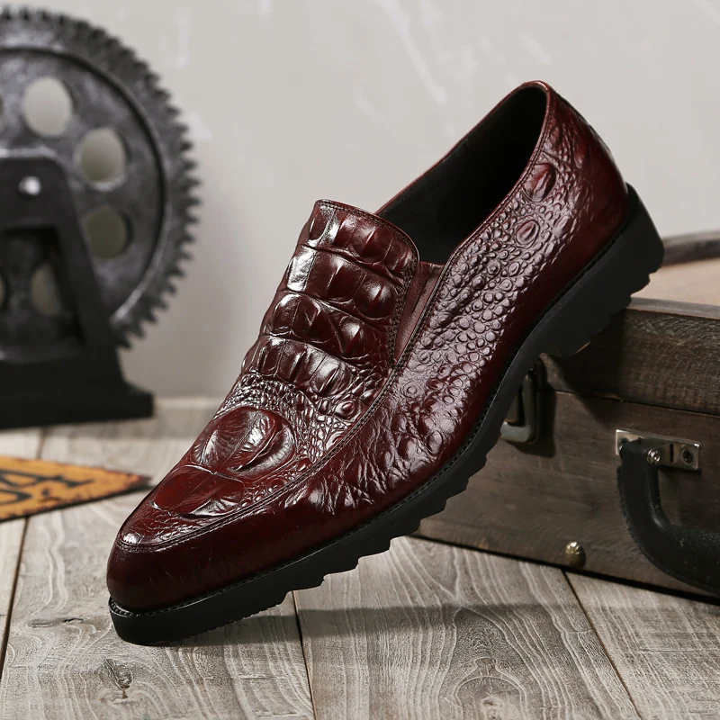 

Men's Wedding Dress Shoes Leisure Casual Crocodile Leather Oxfords Shoes For Men Business Brogues Shoes Party Penny Loafers New