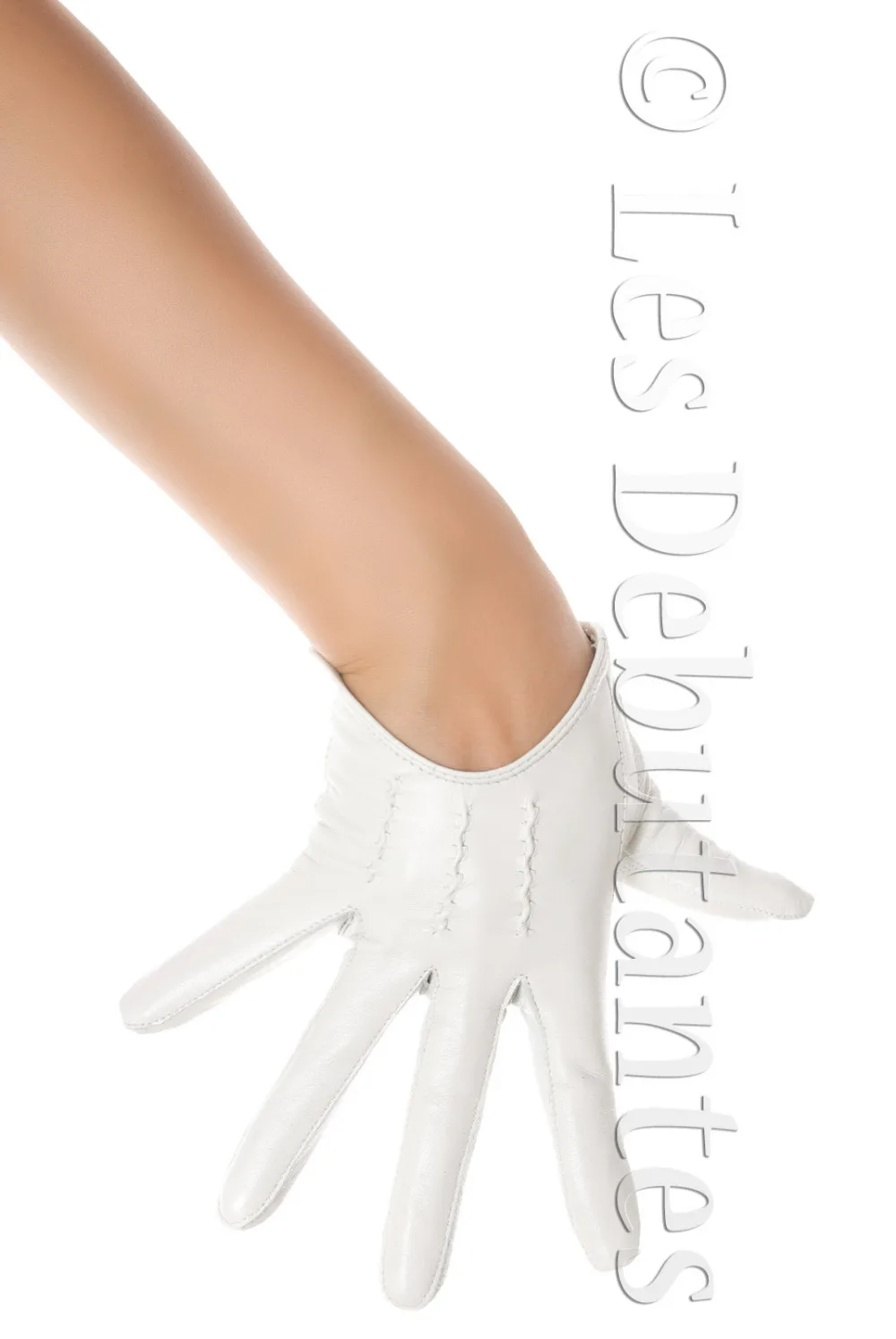 

SEXY LOW WRIST WHITE LEATHER GLOVES LES DEBUTANTES