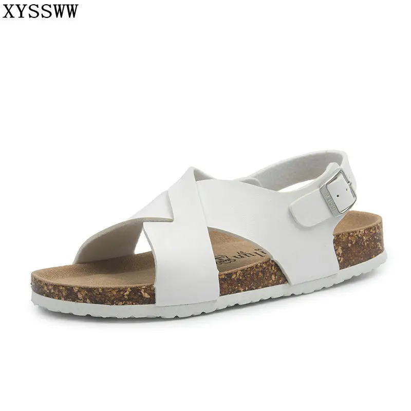 

10 color 2019 New Summer Beach Cork Sandals Flat with Casual Women Black White Double Buckle Sandalias Valentine Shoes
