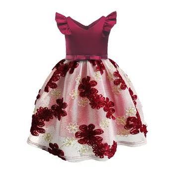 

Roimyal Wholesale New Summer Girl A-line Embroidery Floral Cute V-neck Dress 3-8years kids Party Dresses Free Shipping