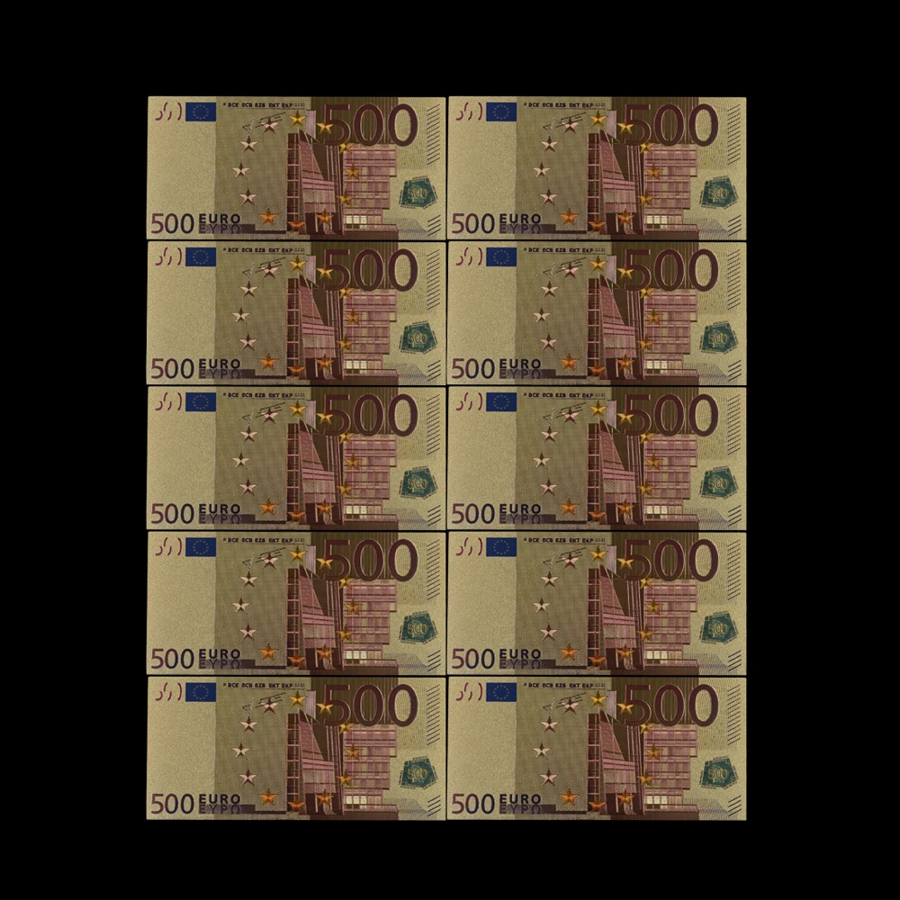 10 шт./лот цветные евро 500 банкноты в 24 каратном золоте имитация Денег ЕС
