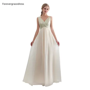 

Forevergracedress Champagne Prom Dresses 2019 High Quality V Neck Backless Sleeveless Evening Party Gowns Plus Size Custom Made