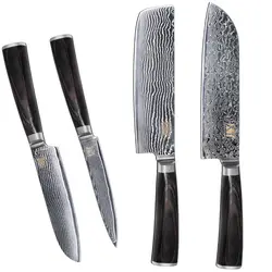 Дамаск Набор Ножей 4.5 Дюймов Утилита 5 Дюймов 7 Дюймов Santoku 7 Дюймов Нож VG10 Дамасской Стали Высокая Твердость Кухонные Ножи