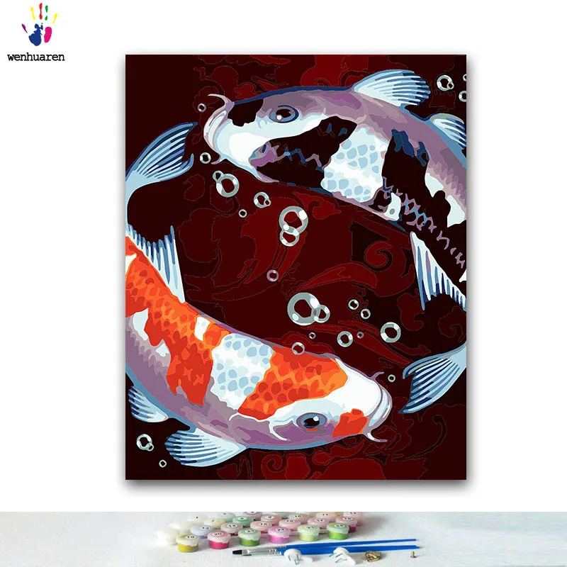 

DIY Coloring paint by numbers Two fish paintings by numbers with kits 40x50 framed