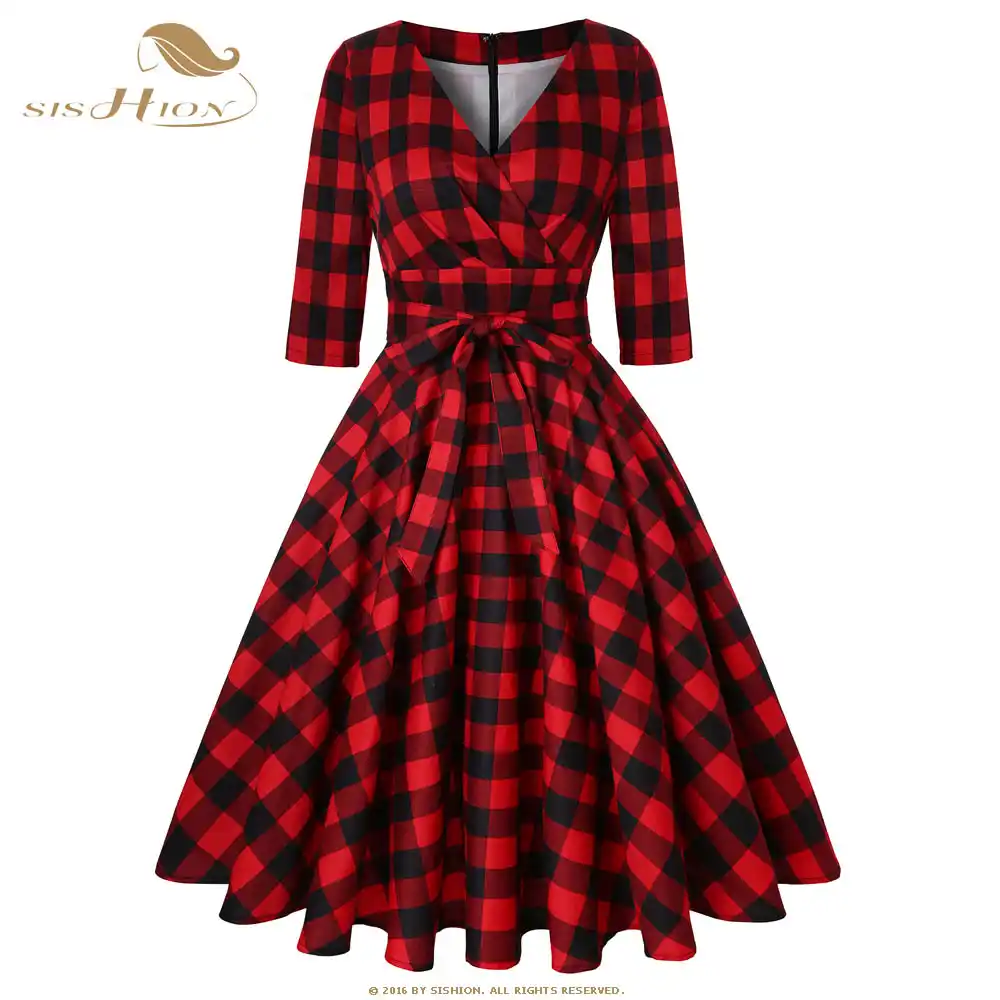 red and white plaid dress