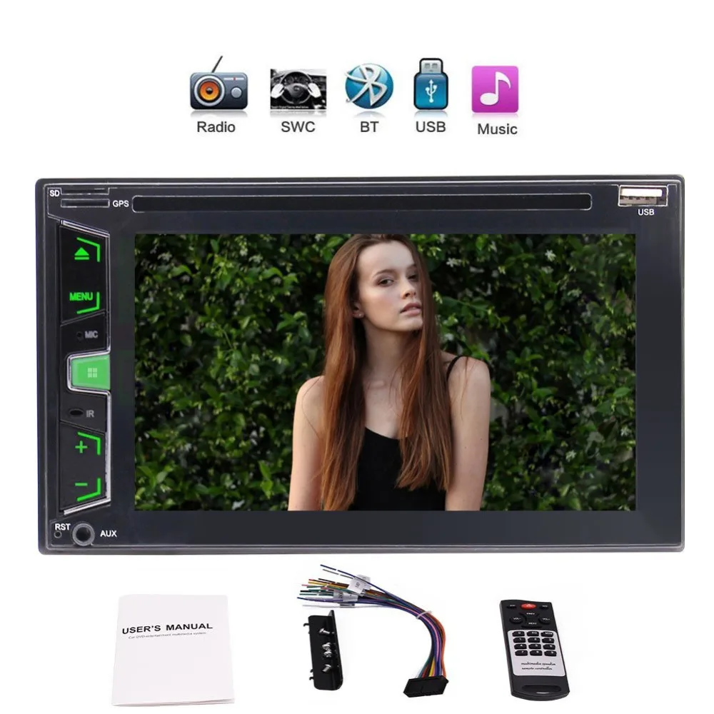 

Double 2 Din Car Stereo In-Dash Headunit Car DVD Player 6.2" FM AM RDS Radio Dual TF Card Slot 1080P USB AUX SWC Remote Control