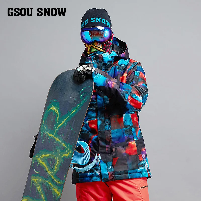 2019 Gsou الثلوج الرجال سترة تزلج على الجليد سترة سوبر الدافئة الملابس يندبروف ماء تنفس في الهواء الطلق الرياضة ارتداء الذكور معطف
