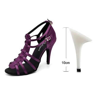 Ladingwu/танцевальная обувь для латинских танцев, сальсы; Женская атласная обувь с тигром; Цвет фиолетовый, черный; женские сандалии для бальных танцев; Zapatos de fiesta - Цвет: Purple 10cm