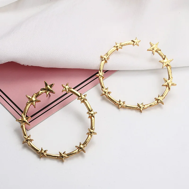 Trendy Fashion Boho Metal Earrings For Women Large Big Star CC Gold Color Jewelry Statement Bohemian Gifts For Women Accessories (4)