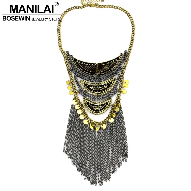 

MANILAI Bohemia Chic Vintage Necklaces For Women Metal Chain Tassel Statement Necklaces & Pendants Wholesale Fashion Accessories
