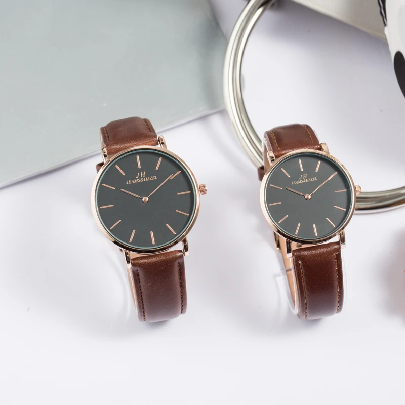 

JEAMS&HAZEL men women unisex lovers watch branded couple watches genuine leather famous
