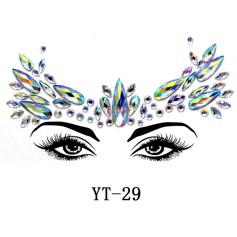 Временные женские яркие татуировки со стразами, украшения для лица, вечерние украшения для ночного клуба, украшения для тела, флэш-принадлежности для макияжа - Цвет: YT29