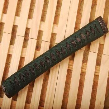 

Special Japanese Samurai Katana Handle Tsuka Delicate Sword Fitting Dark Green Silk Ito & Black Rayskin & Alloy Fuchi Kashira