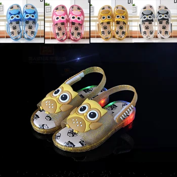 

MERI AMMI LED Light Up Baby Boys Girls Soft Shoes PVC Cartoon Owl Shoes Sandals Princess Shoes