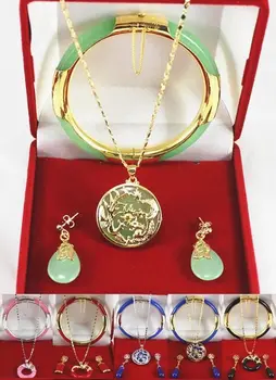 

Beautiful green gem/black STONE bangle dragon pendant/earring set Quartz Fine Plated Bridal wide watch wings queen