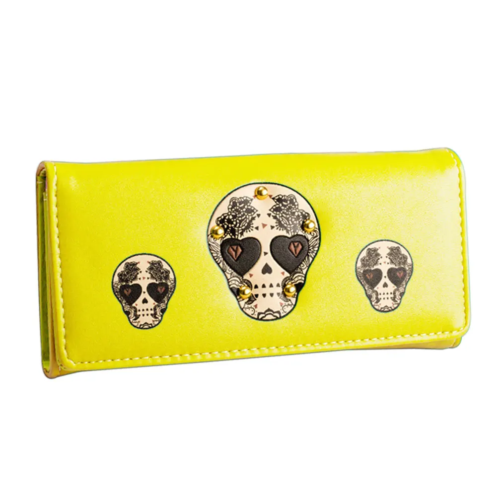 جديد حار بيع النساء قصيرة البند حقيبة التخزين الجمجمة نمط تحمل العروة محفظة طويلة محفظة للطي حقيبة يد حامل بطاقة BS