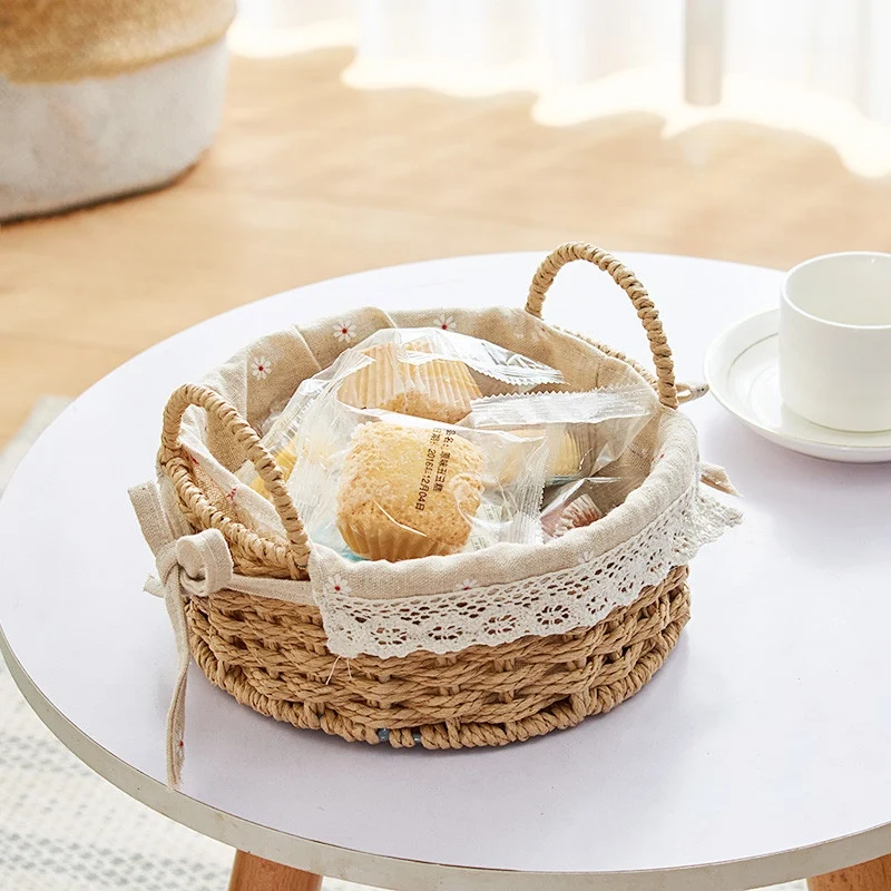 Storage fruit baskets for toy table snack with liner fabric rattan storage bread box dried fructose candy storage dish household