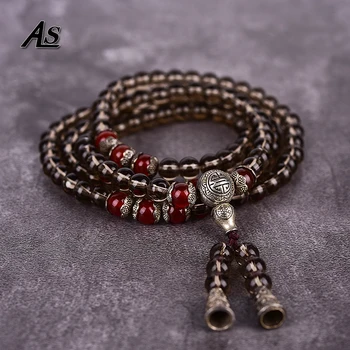 

Asingeloo Tibetan Buddhist Handmad Natural Smoking Quartz Stone Prayer Beads Buddha Bracelet Rosary Bracelets Men Jewelry