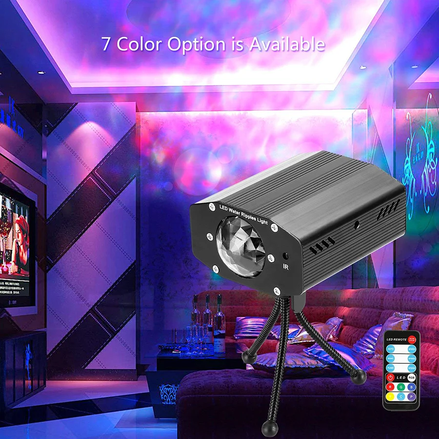 

7 Color Remote RGB LED Water Wave Ripple Effect Stage Light Sound Activated Laser Projector DJ Party Lights for party Xmas Club