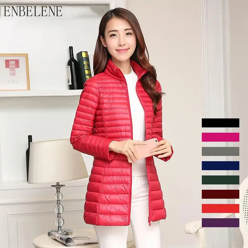 

Winter White Duck Down Jackets Women Ultra thin down jacket for Female Red Black Slim Light Coat Stand Collar Overcoat BJ054
