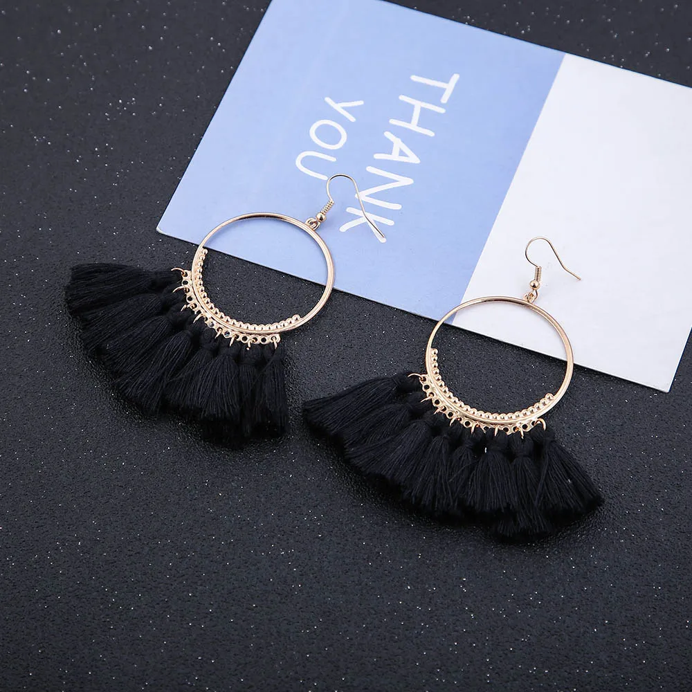 E5655 Trendy Drop Earrings WomenLongBohemianDangleExaggeratedBlueBalckMetalBohoGold Tassel Earrings 2018 Jewelry