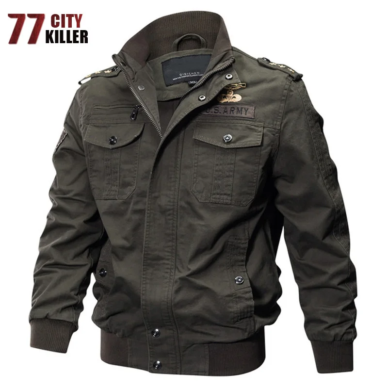 

77City Killer Military Pilot Jackets Bomber Cotton Coat Tactical Army Jacket Male Casual Air Force Flight Jacket Plus Size M-6XL