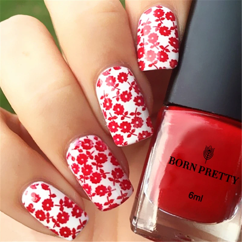 1 Bottle BORN PRETTY 6ml Nail Stamping Polish Varnish Red Plate
