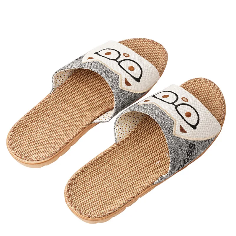 

2018 Summer Men Slippers Home Linen Loves Indoor Slippers Animal Cat