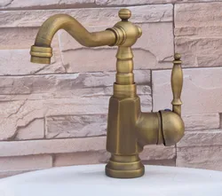Antique Brass Single Hole Single Handle Lever Swivel Spout Kitchen Sink Bathroom Vessel Basin Faucet Mixer Tap anf249