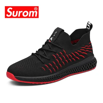 

SUROM Breathable Mesh Sneakers Men Black Lace Up Tenis Masculino Adulto Mens Shoes Casual Fashion Lightweight Comfortable Flats