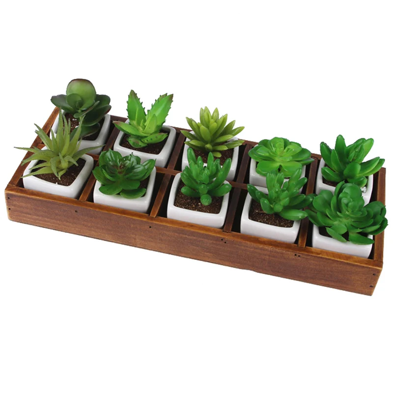 1PC Plant Tray Vintage Wooden Boxes Potted Plants Holder 10 Grids Wood