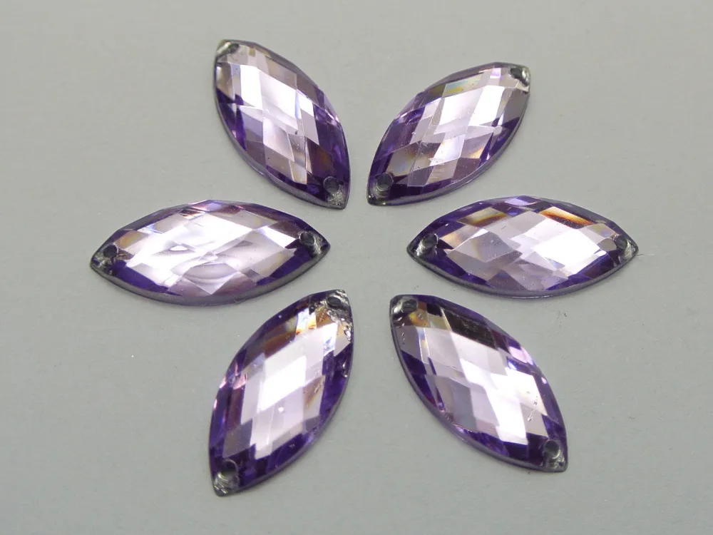 

100 пурпурные акриловые конский глаз Стразы для шитья 9x20 мм Пришивные бусины