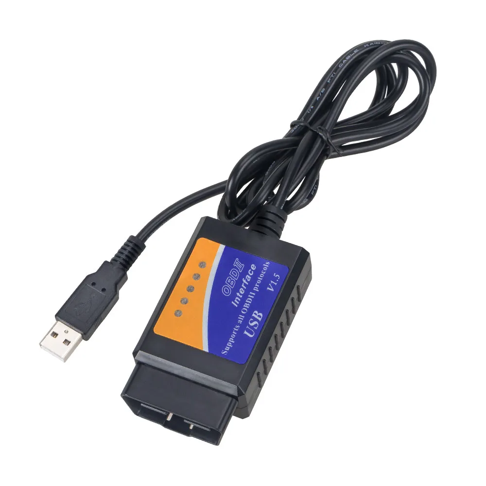 5 шт./лот Высокое качество чип ELM327 USB v1.5 OBD2 Авто диагностический сканер штрих-кода работа, украшенное мозаикой из драгоценных камней, 12v Бензин/Бензин USB ELM 327 V1.5