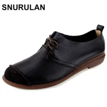 Snurulan женская обувь весна/осень Обувь из натуральной кожи на плоской подошве с круглым носком Кружево до Туфли без каблуков женские мокасины Мода г. обувь
