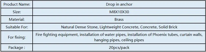 M8X30 латунь падение якорь для бетонных конструкций 20 шт./упак