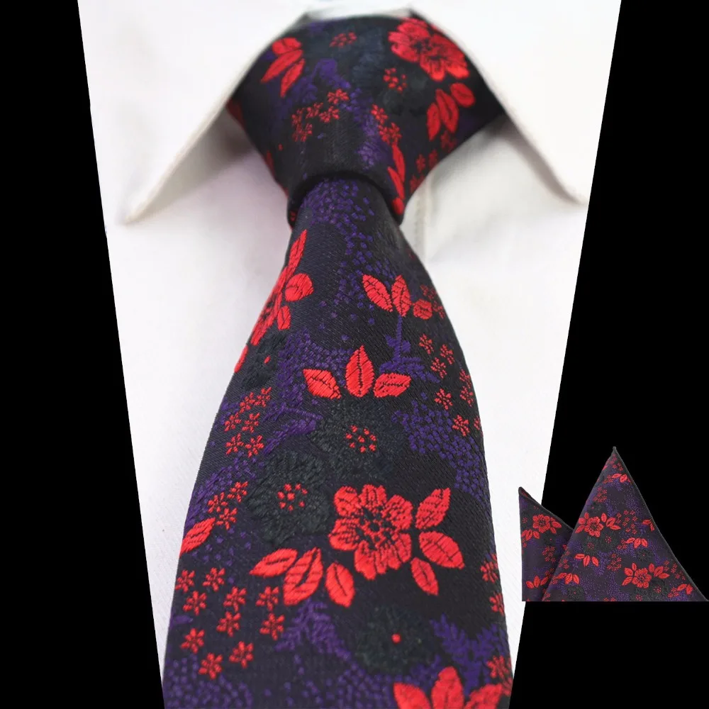 Ricnais дизайн 7 см Шелковый мужской галстук набор красный синий жаккардовый Карманный квадратный галстук набор тонкий узкий галстук костюм для мужчин Свадебная вечеринка