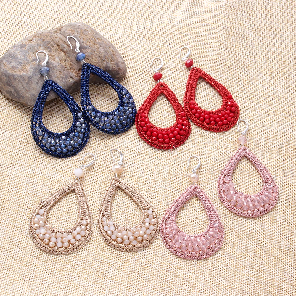 

Boho Hand-woven Geometric Crystal Pendant Drop Earrings Jewelry Trendy Statement Women Dangle Earrings Party Accessories Gift