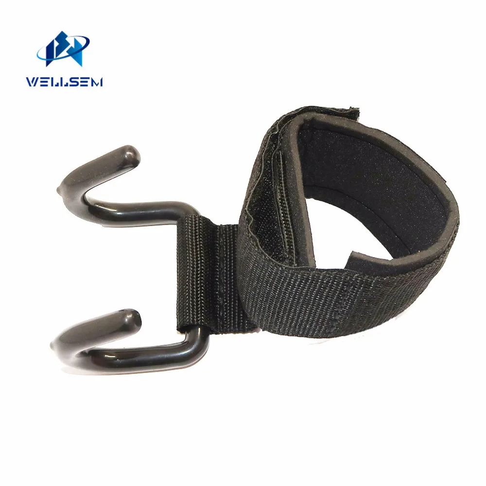 Wellsem Adjustable Strong Steel Hook Grips Straps Weight Lifting Strength Training Gym Fitness Black Wrist Support Lift Straps