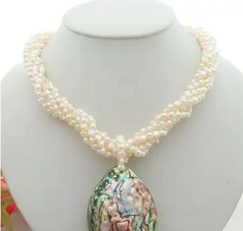 

free shipping luxury Noble jewelry 6Strds Pearl&Shell Pendant Necklace-Cameo Clasp