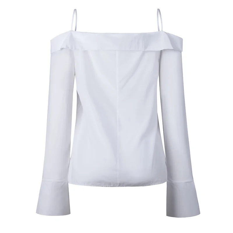 FREE SHIPPING Blouse Off Shoulder Button Long Sleeve White Black ...