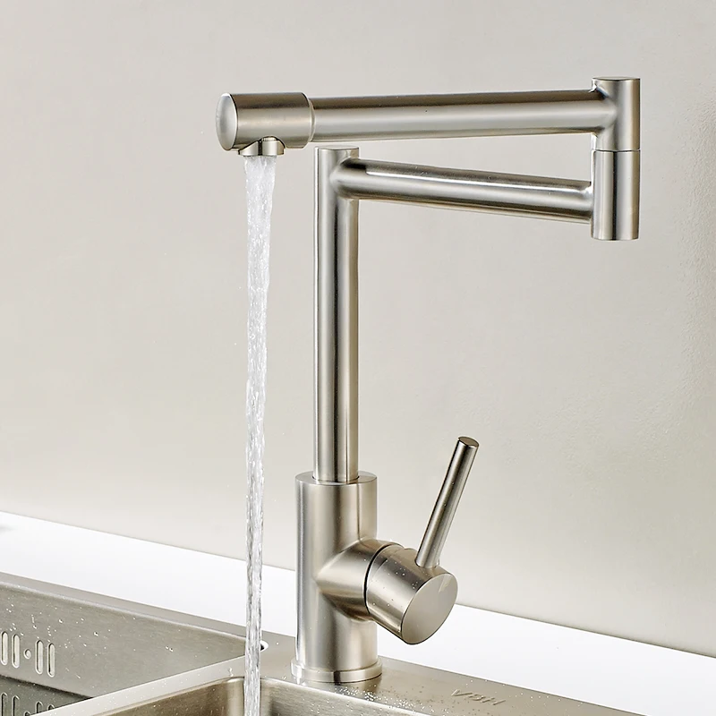 FLG 304 Stainless Steel Kitchen Sink Taps 360 Degree Rotatable Nickel Kitchen Faucet Folding Single Handle Mixer Tap Faucet FLG 304 Stainless Steel Kitchen Sink Taps 360 Degree Rotatable Nickel Kitchen Faucet Folding Single Handle Mixer Tap Faucet