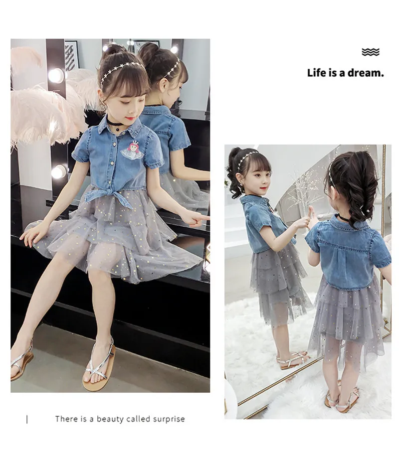 Fashion Girls Clothes Sets Summer Kids Denim Coats Top And Strap Dress Set Children Clothing Teens Girl Coats Sequin Dress Suit (2)