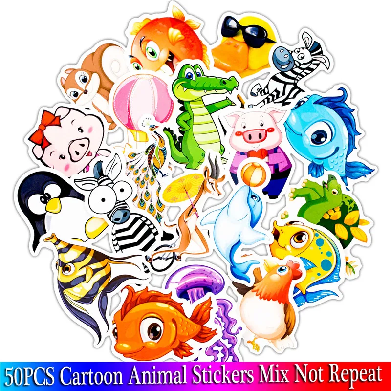 50PCS Animal Cartoon Stickers Starfish Kid Stickers For Girls Travel Case Bicycle Laptop Notebook Anime Stickers Set