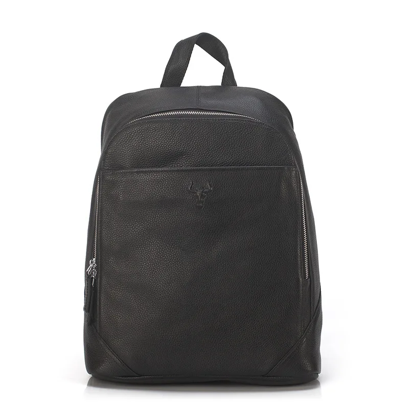 J. Quinn, мужской рюкзак, на молнии, из натуральной коровьей кожи, на плечо, для ноутбука, рюкзаки, для путешествий, для ноутбука, модная сумка для мальчиков, бизнес - Цвет: Черный